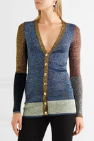 Thumbnail for your product : Christopher Kane Color-block Metallic Stretch-knit Cardigan - Blue