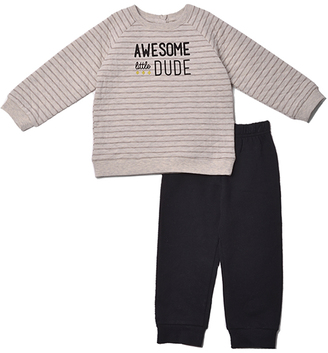 Baby Gear Gray Stripe 'Awesome' Sweatshirt & Black Joggers - Infant