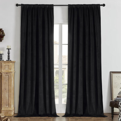 Black 100% Blackout Curtains 96 Inch 2 Panels, Luxury Thermal Insulated Black Velvet Curtains For Bedroom Living Room, Soundproof Blackout Window Drap