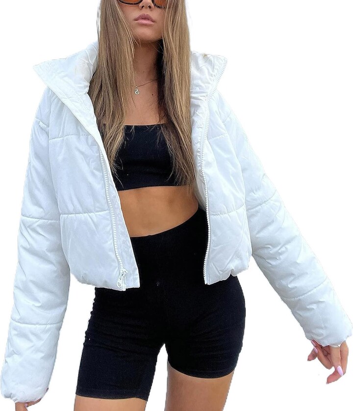 FeMereina Women's Crop Short Jacket Cropped Puffer Fashion Jackets for Women  Warm Winter Lightweight Coat (White Coat - ShopStyle
