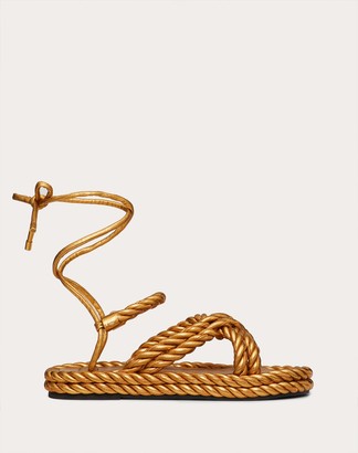 Valentino Garavani The Rope Metallic Nappa Sandal Women Deep Gold Lambskin 100% 35