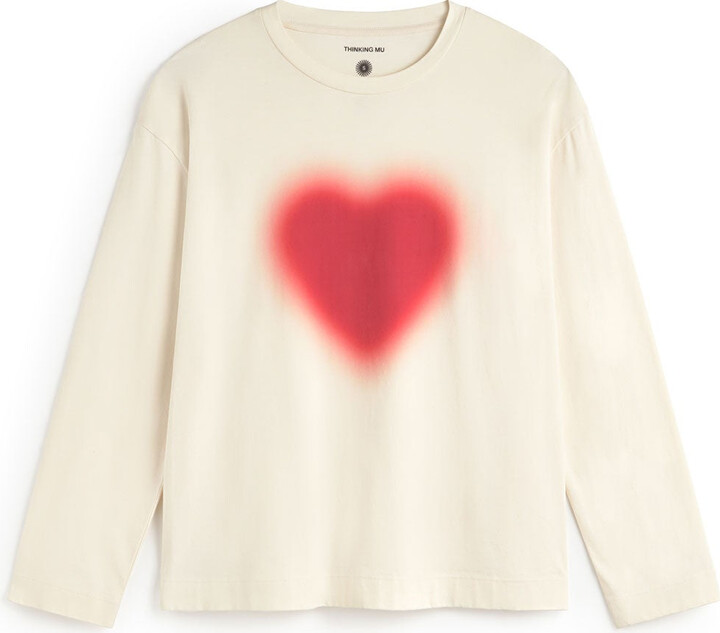 Thinking Mu White Long Sleeve Blurry Heart Emily T-Shirt