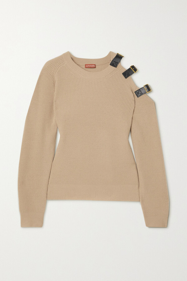JPR Faux-Leather-Trim Sweater Vest TanIvory XL  ________________________ M4A1