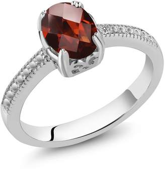 Gem Stone King 1.41 Ct Oval Checkerboard Red Garnet And White Diamond 925 Sterling Silver Engagement Ring