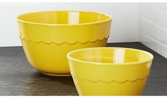 Crate & Barrel Set of 2 Yellow Scalloped Mixing Bowls