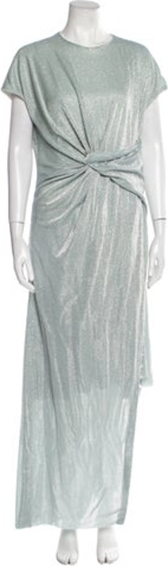 Lanvin Crew Neck Long Dress Lanvin Evening Gown Blue Short Sleeve with Crew Neck Buckle Closure at Back Designer