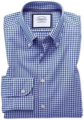 Slim Fit Button-Down Business Casual Non-Iron Royal Blue Cotton Dress Shirt Single Cuff Size 15.5/33 by Charles Tyrwhitt