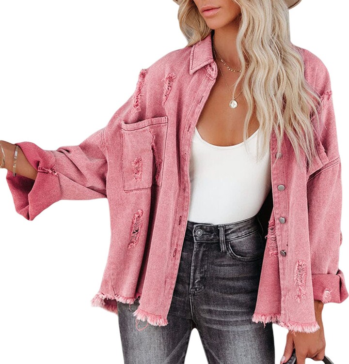 Jean Jacket Jeans With Pink Fringe Pink Fringe Denim Jacket