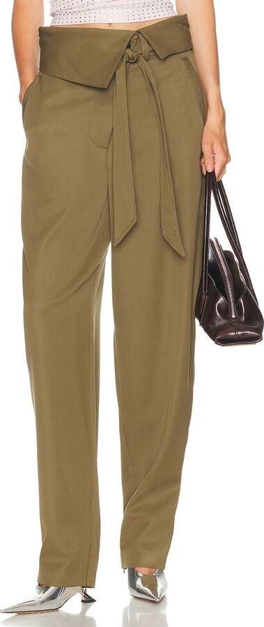 ATTICO Folded Waist Long Pant in Green