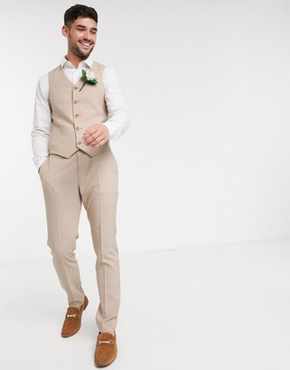 ASOS DESIGN wedding skinny suit waistcoat in crosshatch in camel