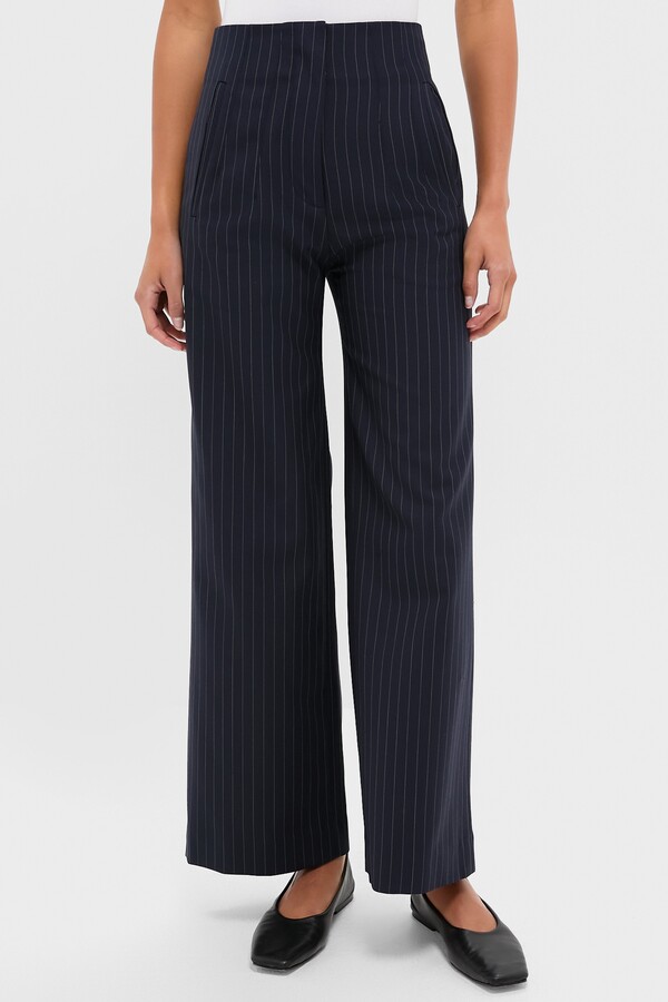 Emerson Fry Navy Pinstripe Darted Wideleg Trouser