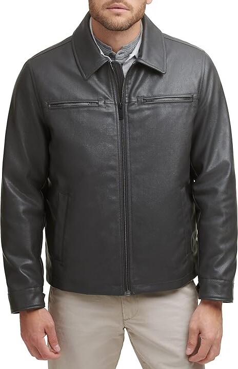 Men Grey Faux Leather Jacket | ShopStyle