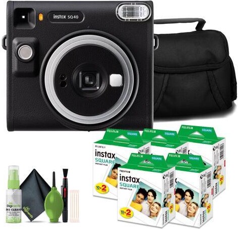 Fujifilm Instax Square SQ40 Analog Instant Film Camera Bundle With 5 Pack Instax Square Instant Film (100 Exposures) + Travel Bag And Lens Cleaning...