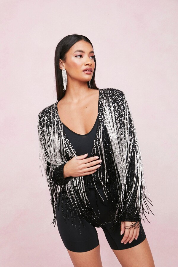 sequin fringe party jacket