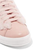 Thumbnail for your product : Prada Shearling-trimmed Leather Sneakers - Blush
