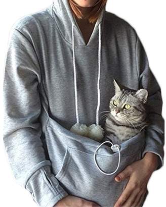Ladyjiao Womens Mewgaroo Pet Holder Cat Eared kangaroo Pouch Sweatshirt Hoodie Size S