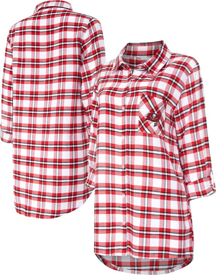Women's Concepts Sport Red Tampa Bay Buccaneers Sienna Plaid Full-Button Long Sleeve Nightshirt