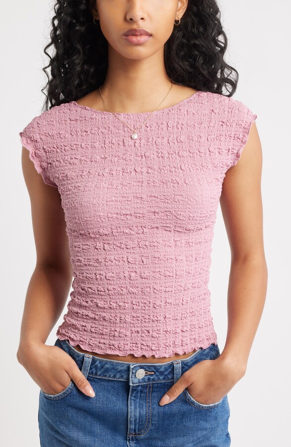 BP Textured Open Back Knit Top