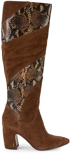 hai serpent snake print leather tall block heel boots