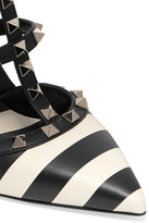 Thumbnail for your product : Valentino Garavani The Rockstud Striped Leather Pumps - Black