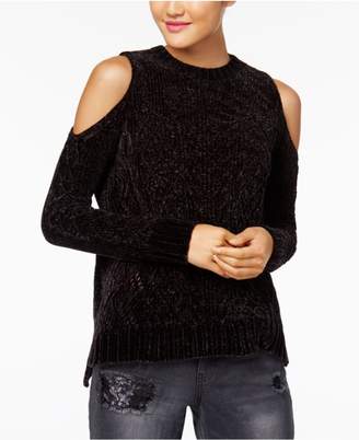XOXO Juniors' Pointelle Cold-Shoulder Sweater