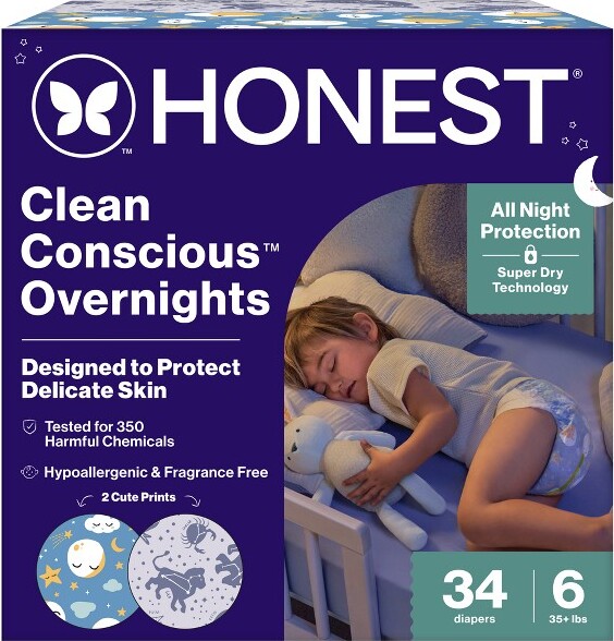 The Honest Company TheHonestCompanyCleanConsciousOvernightDiapersCozyCloud+StarSigns-Size6-34ct