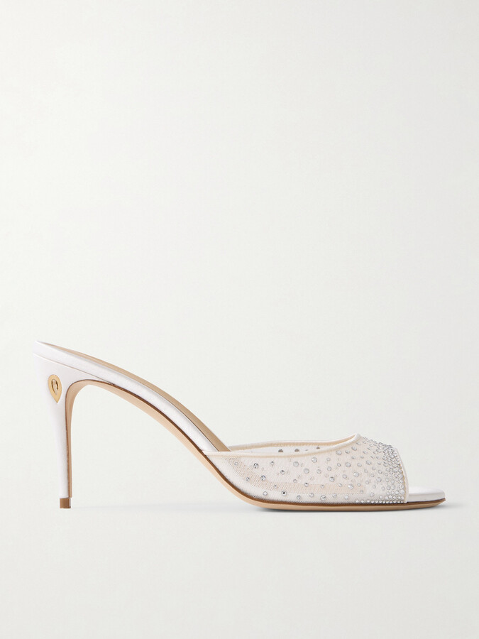 Jennifer Chamandi - Guido 85 Satin-trimmed Crystal-embellished Mesh Sandals - White