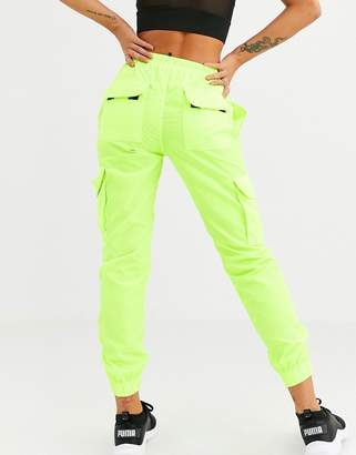 Qed London QED London elasticated cuff cargo pants in lime co-ord