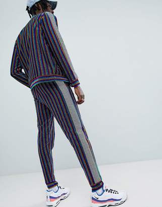 Jaded London Rainbow Stripe Joggers With Metallic Side Stripe