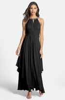 Thumbnail for your product : Eliza J Embellished Tiered Chiffon Halter Gown