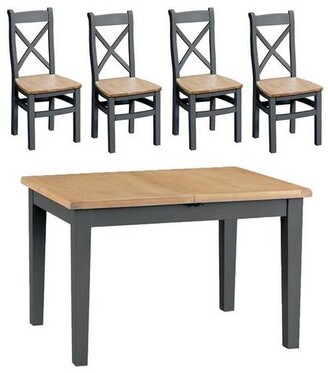 K-Interiors Harrow Part Assembled Solid Wood 120-165 cm Extending Dining Table + 4 Chairs - Charcoal/Oak