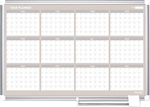 Bi-Silque GA05106830 MasterVision 12 Month Planner, 48x36, Aluminum Frame