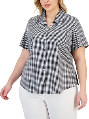 Karen Scott Plus Size Gingham Button-Down Shirt, Created for Macy's