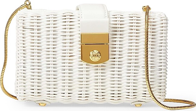 Veronica Beard Women's Lock Box Rattan & Leather Clutch - Off White