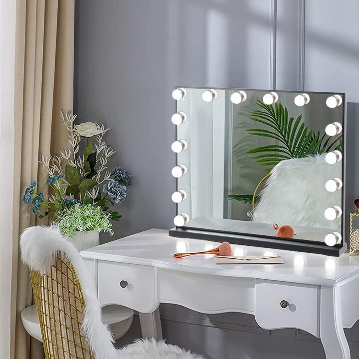Living and Home Hollywood Vanity Mirror with 3 Lighting Modes,Tabletop ...