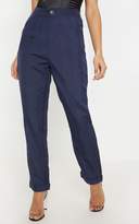 Thumbnail for your product : PrettyLittleThing Navy Check Turn Up Hem Trouser
