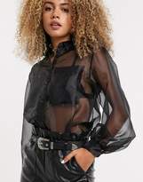 Thumbnail for your product : Bershka PU short with belt in black