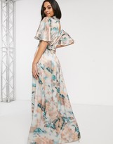 Thumbnail for your product : Little Mistress Tall lace insert maxi dress in marble print