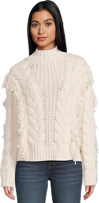 Sanctuary Crafted Fringe Sweater Women's Sweatshirt Chalk : LG (US 10-12), Nylon/Polyester