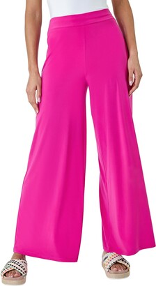 Roman Originals Wide Leg Trousers for Women UK Ladies Palazzo Pants Evening Jersey Elasticated High Waist Smart Flared Culotte Office Work Going Out Loose Crepe Bottoms - Red - Size 22