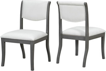 Oak Gray Finish Upholstered Dining Chairs Set of 2 - Traditional Elegant Fabric Side Chairs with Curved Lines, Solid Hardwood Frame