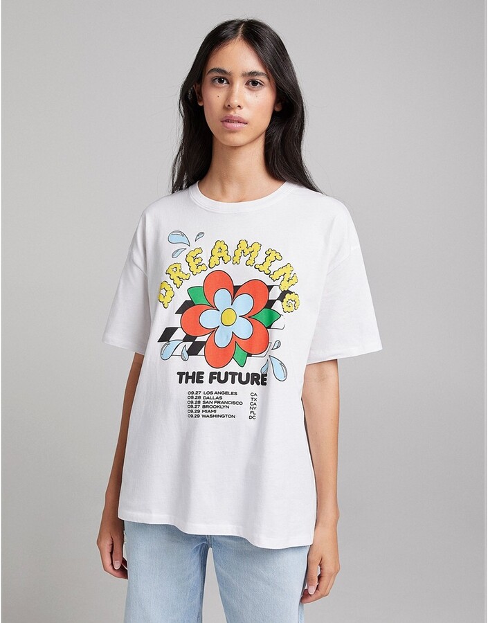 Bershka oversized 'Dreaming' slogan tee in white - ShopStyle T-shirts
