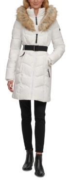 calvin klein women's down jacket with faux fur trimmed hood