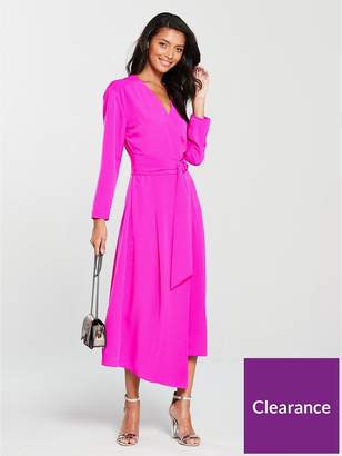 Warehouse O-ring Wrap Midi Dress - Pink