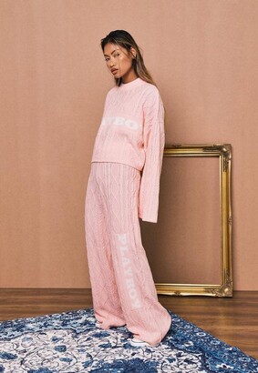 Missguided Playboy X Pink Cable Knit Wide Leg Pants - ShopStyle
