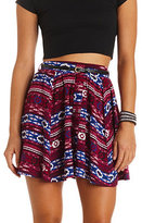 Thumbnail for your product : Charlotte Russe Button-Up Tribal Print Belted Skater Skirt