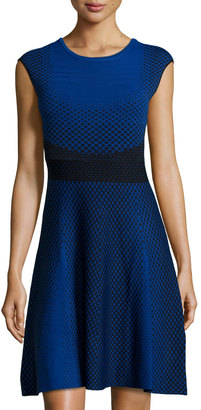 Muse Geometric-Print Fit-and-Flare Dress, Cobalt