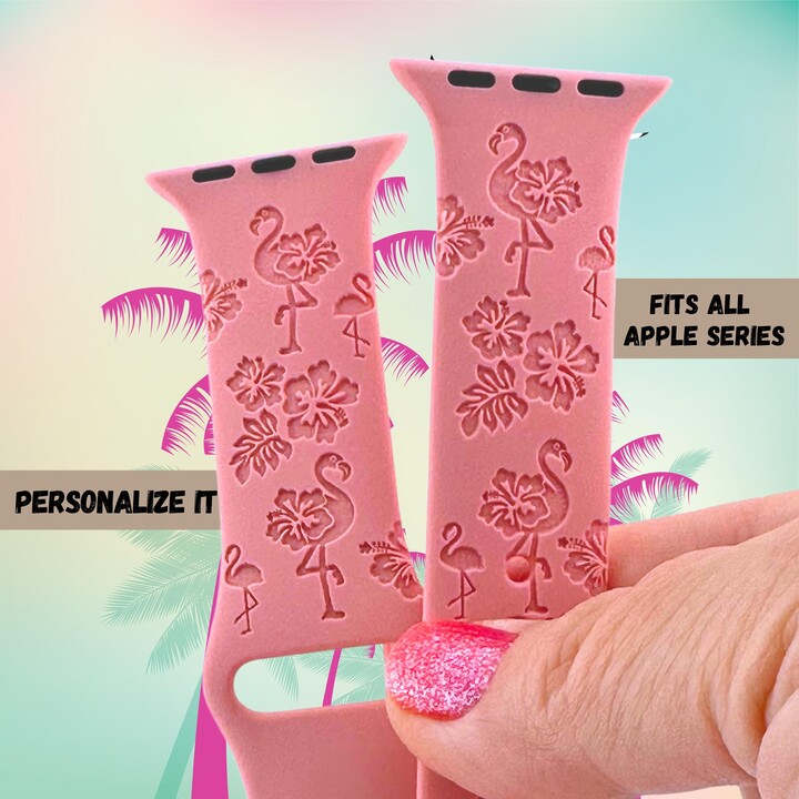 Flamingo Tropical Watch Band Personalized Engraved Strap Gift Idea For Beach Lovers Apple Island Vacation Present Mother Day