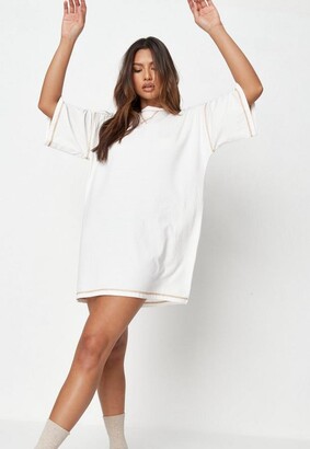 Missguided Cream Contrast Stitch Oversized T Shirt Dress