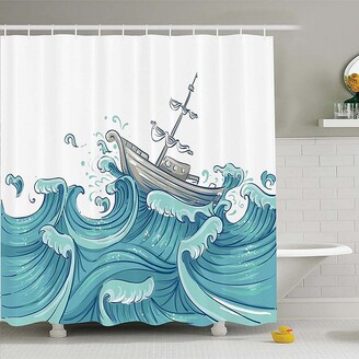 Kikkerland Nautical Flags Shower Curtain Floral Maritime Navy Bathroom Accessory 